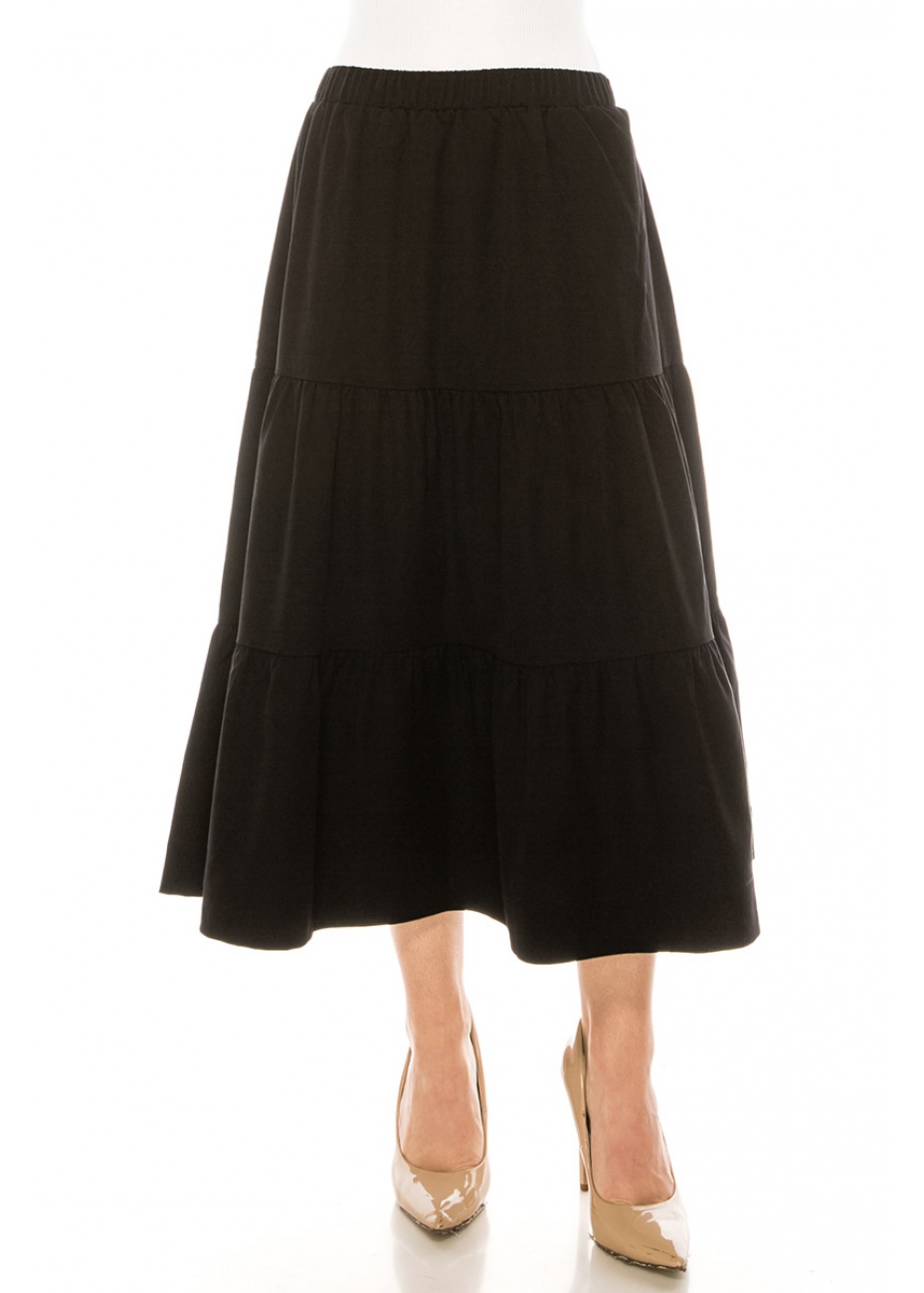 スカート [MATINKIM]unbalance flats midi skirt in black Black Poplin Tiered Midi Skirt | Izumi – motelrocks-com-us